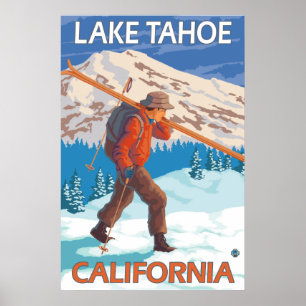Skier Carry Snow Skis - Lake Tahoe, Kalifornien Poster