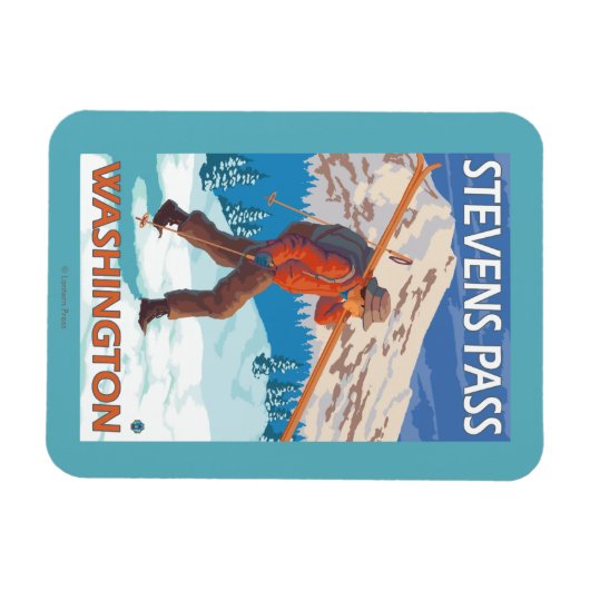 Skier Carry Snow Skis - Stevens Pass, WA Magnet (Horizontal)