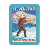 Skier Carry Snow Skis - Stevens Pass, WA Magnet (Vertikal)