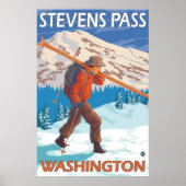 Skier Carry Snow Skis - Stevens Pass, WA Poster (Vorne)