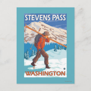 Skier Carry Snow Skis - Stevens Pass, WA Postkarte
