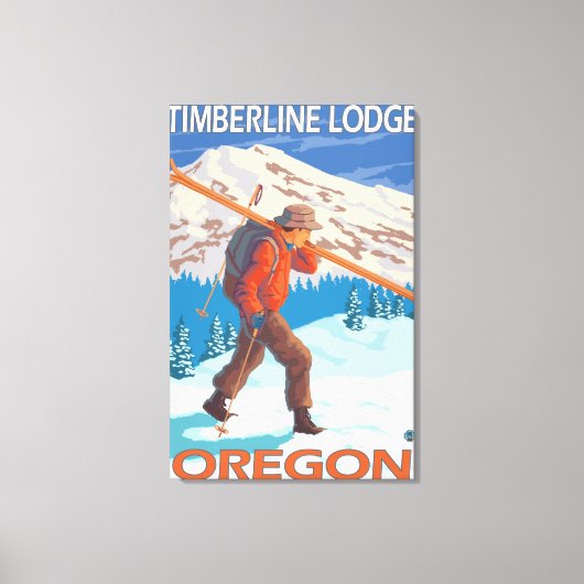 Skier Carry Snow Skis - Timberline Lodge, OR Leinwanddruck (Vorderseite)