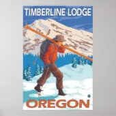 Skier Carry Snow Skis - Timberline Lodge, OR Poster (Vorne)