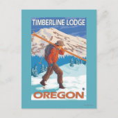 Skier Carry Snow Skis - Timberline Lodge, OR Postkarte (Vorderseite)
