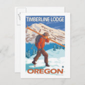Skier Carry Snow Skis - Timberline Lodge, OR Postkarte (Vorne/Hinten)