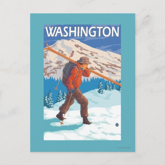 Skier Carry Snow Skis - Washington Postkarte (Vorderseite)