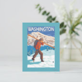 Skier Carry Snow Skis - Washington Postkarte (Stehend Vorderseite)