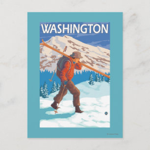 Skier Carry Snow Skis - Washington Postkarte