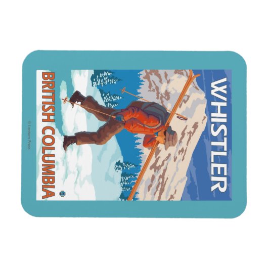 Skier Carry Snow Skis - Whistler, BC Kanada Magnet (Horizontal)