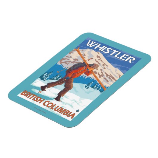 Skier Carry Snow Skis - Whistler, BC Kanada Magnet (Linke Seite)