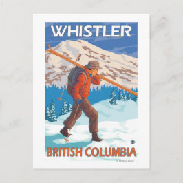 Skier Carry Snow Skis - Whistler, BC Kanada Postkarte