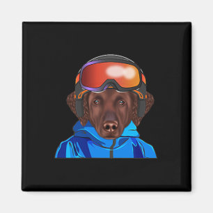 Skier Curly-beschichtete Retriever Snowboarding Po Magnet