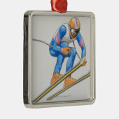 Skier-darstellender Sprung Silbernes Ornament (Rechts)
