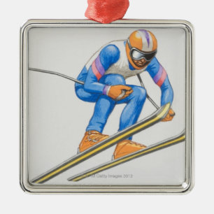 Skier-darstellender Sprung Silbernes Ornament