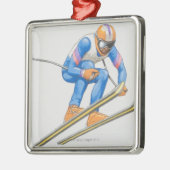 Skier-darstellender Sprung Silbernes Ornament (Links)