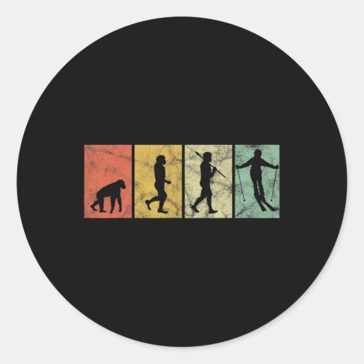 Skier Evolution Of Man Skiing Ski Funny Retro Vint Runder Aufkleber (Vorderseite)