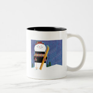 Skier für Schneemann Zweifarbige Tasse