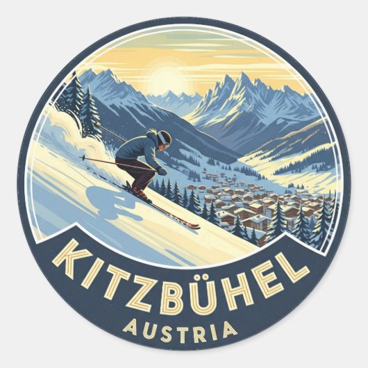 Skier in Kitzbühel Österreich Runder Aufkleber (Vorderseite)