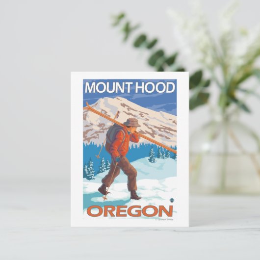 Skier mit Schneeschuhen - Berghütte, oder Postkarte (Stehend Vorderseite)