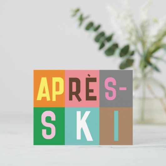 Skier Retro Après Ski Color Blocks Postkarte (Stehend Vorderseite)