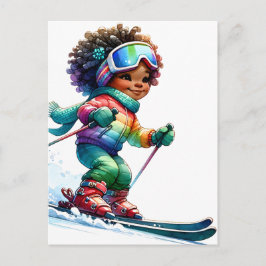 Skier schwarze Mädchen Magie melanin braune Haut M Postkarte