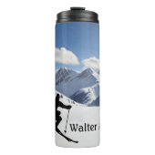 Skier Silhouette on Snowy Mountains personalize Thermosbecher (Vorderseite)