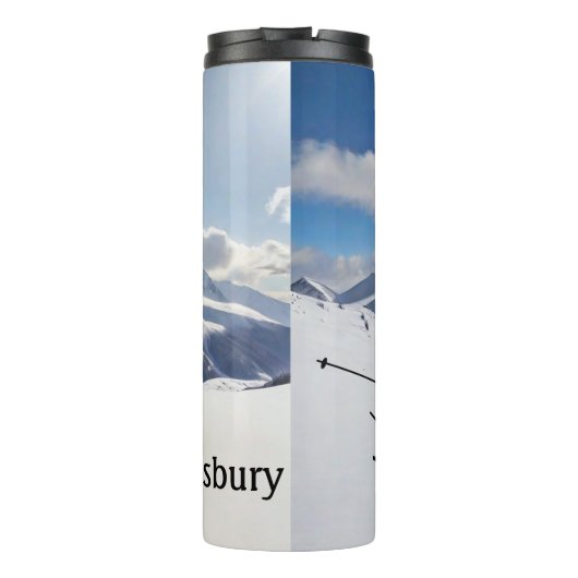 Skier Silhouette on Snowy Mountains personalize Thermosbecher (Rückseite)