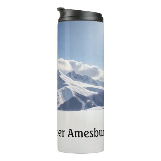 Skier Silhouette on Snowy Mountains personalize Thermosbecher (Nach rechts gedreht)