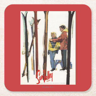 Skier sind von einem Poster Stehend Rechteckiger Pappuntersetzer