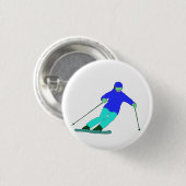 Skier Snow Skiing Button (Vorne & Hinten)
