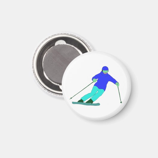 Skier Snow Skiing Magnet (Vorderseite/Rückseite)