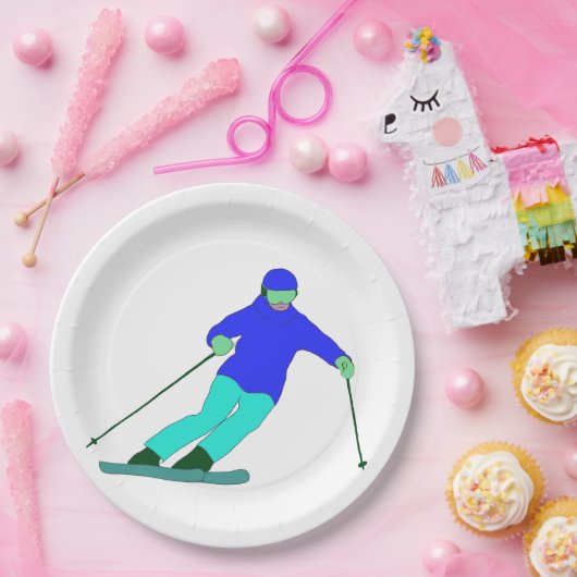 Skier Snow Skiing Pappteller (Party)