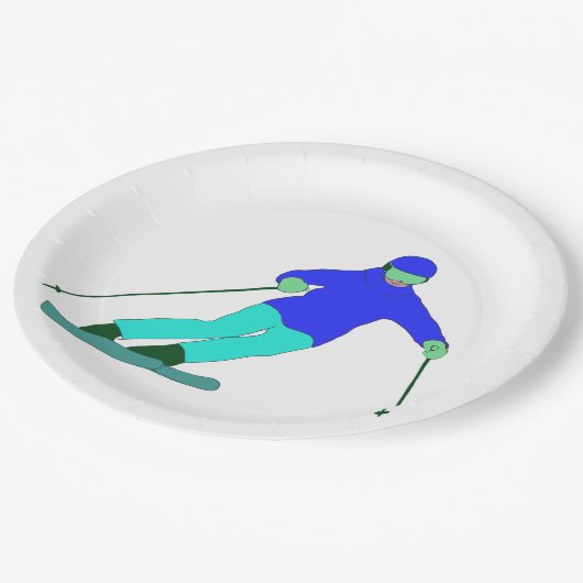 Skier Snow Skiing Pappteller (Schrägansicht)