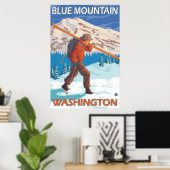Skier Snow Skis - Blauer Berg, WA Poster (Heimbüro)