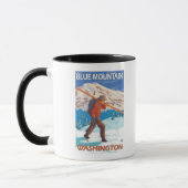 Skier Snow Skis - Blauer Berg, WA Tasse (Links)