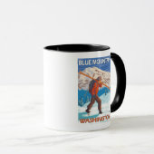 Skier Snow Skis - Blauer Berg, WA Tasse (VorderseiteRechts)