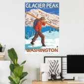 Skier Snow Skis - Glacier Peak, WA Poster (Heimbüro)