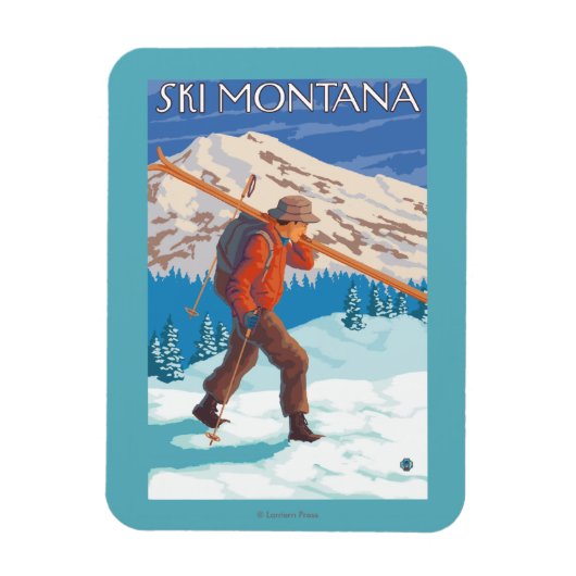 Skier Snow Skis - Montana Magnet (Vertikal)