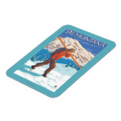 Skier Snow Skis - Montana Magnet (Linke Seite)
