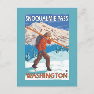 Skier Snow Skis - Snoqualmie Pass, WA Postkarte