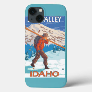 Skier-tragende Schnee-Ski-Vintage Reise 2 Case-Mate iPhone Hülle