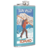 Skier-tragende Schnee-Ski-Vintage Reise 2 Flachmann (Rechts)