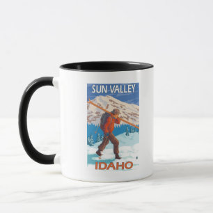Skier-tragende Schnee-Ski-Vintage Reise 2 Tasse