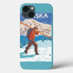 Skier-tragende Schnee-Ski-Vintage Reise 3 iPhone 13 Hülle