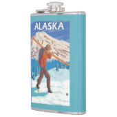 Skier-tragende Schnee-Ski-Vintage Reise 3 Flachmann (Links)