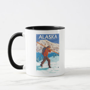 Skier-tragende Schnee-Ski-Vintage Reise 3 Tasse