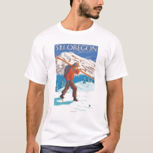 Skier-tragende Schnee-Ski-Vintage Reise T-Shirt