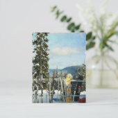 Skier und Snowboards auf der Bergspitze Postkarte (Stehend Vorderseite)