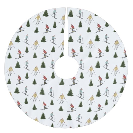 Skier Women And Fir Trees Winter Christmas Polyester Weihnachtsbaumdecke (Vorderseite)