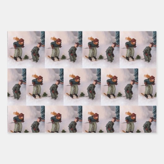 Skier-Wrapping Paper Sheet-Set Geschenkpapier Set (Vorderseite)